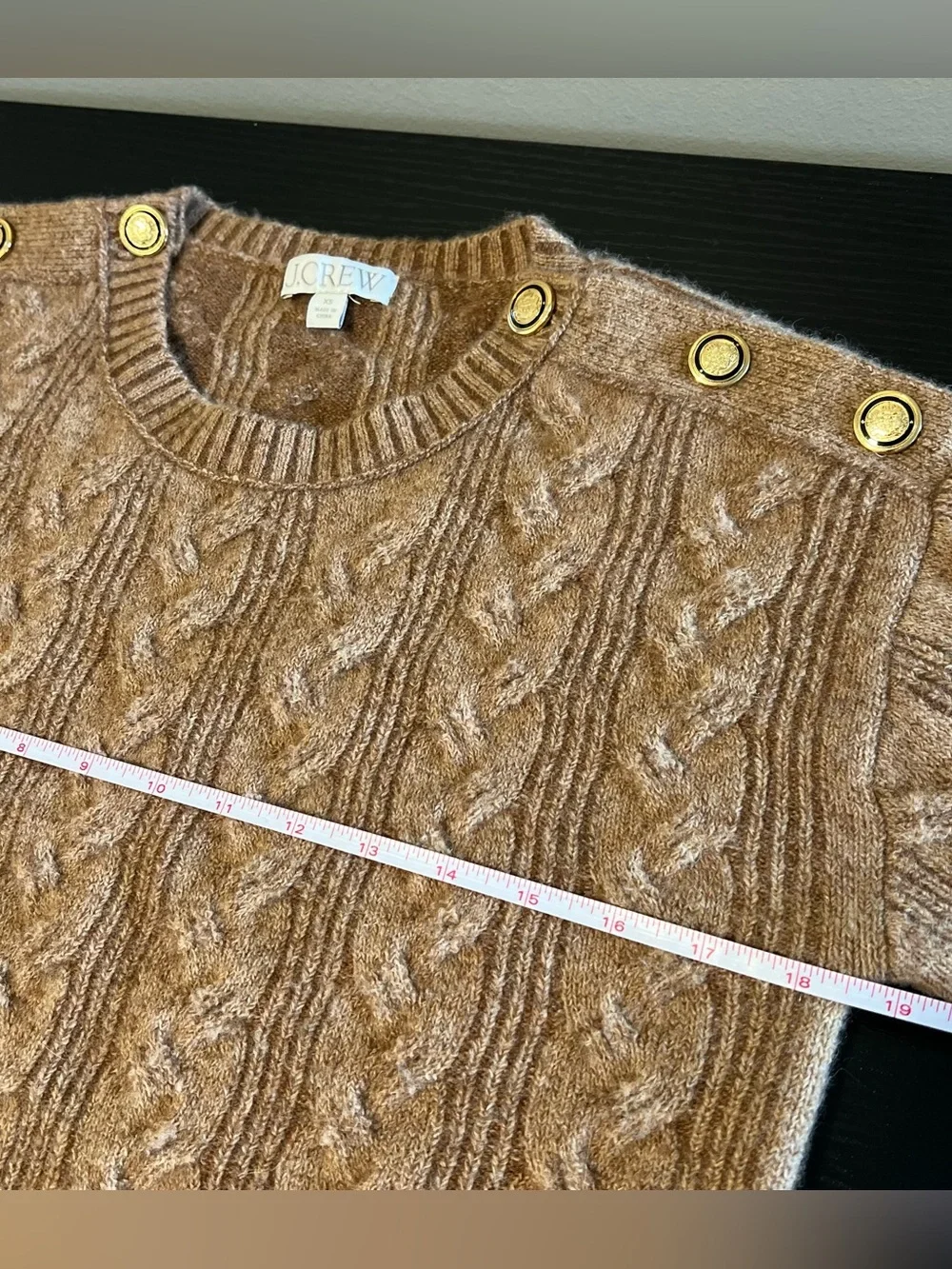 J. Crew Cable Knit Sweater With Buttons in Supersoft Yarn Brown Relaxed‎ Fit XS